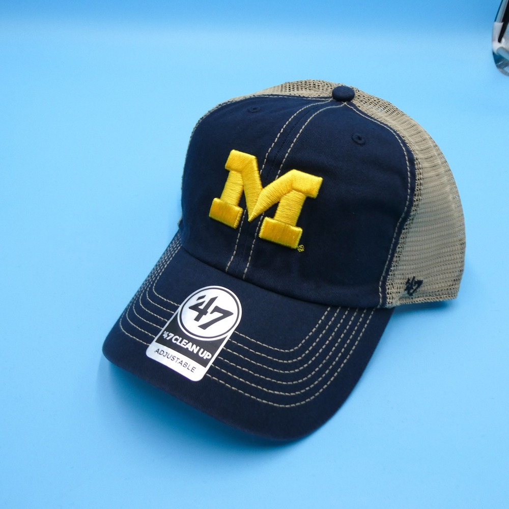 '47 Hat Mens OSFA 47 Clean Up Michigan Wolverines Navy Blue Mesh Snapback Cotton